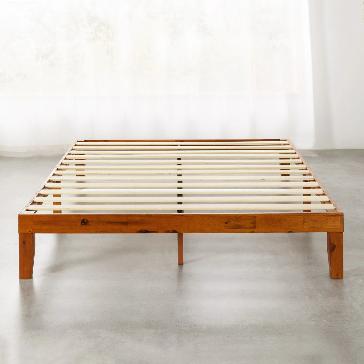 12" Solid Wood Platform Bed with Wooden Slats, Queen, Cherry J15827