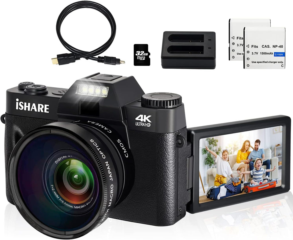 4K 48MP Digital Camera with 3.0 inch 180Deg Flip Screen and 2 Batteries K2103