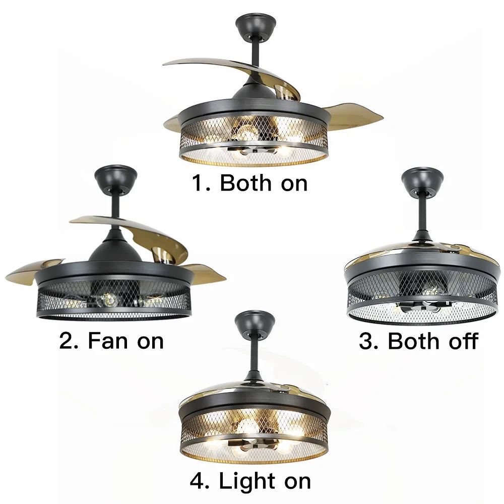 42" Invisible Ceiling Fan with Light and Remote O7582