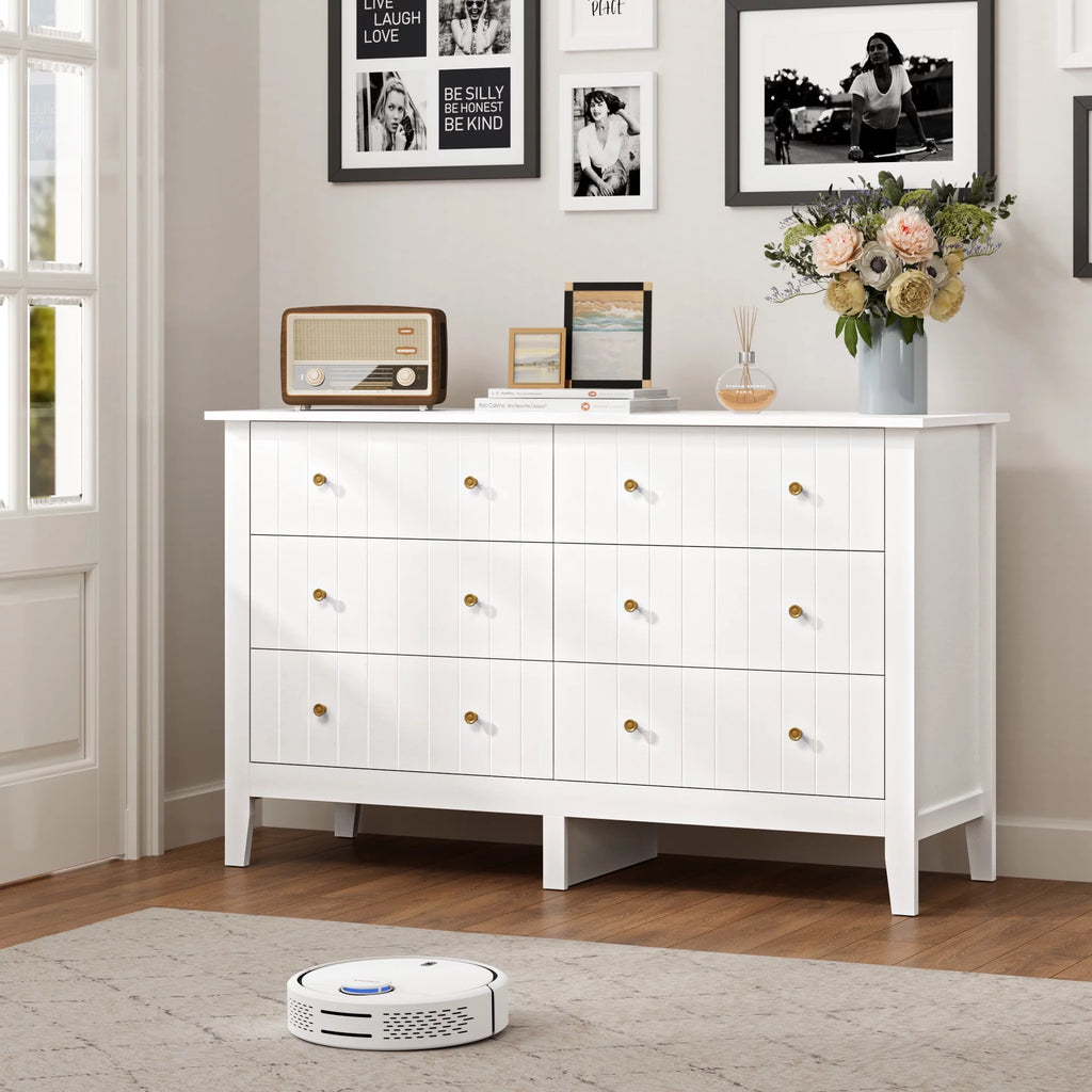 White 6 Drawer Wood Dresser B88601