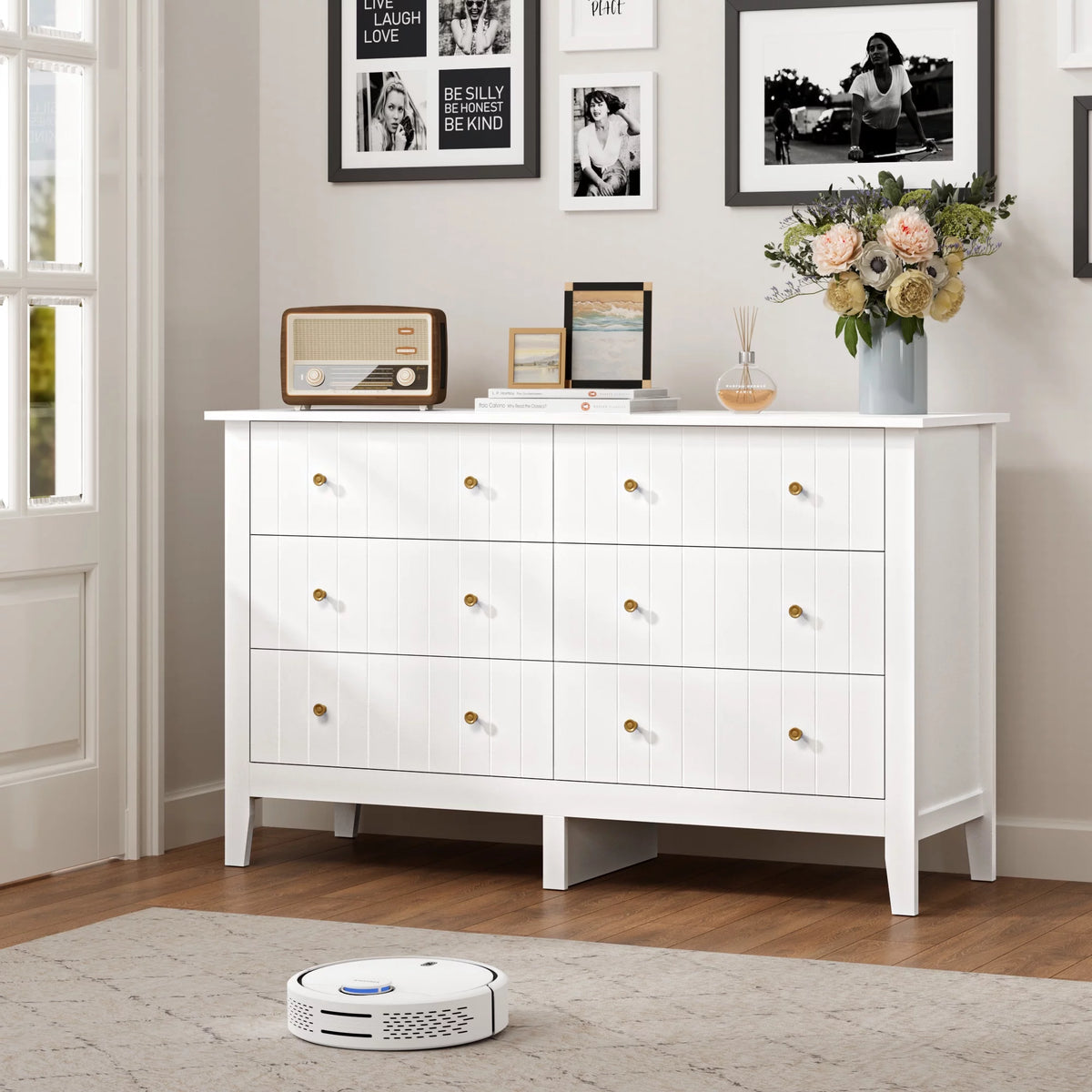 White 6 Drawer Wood Dresser B88601
