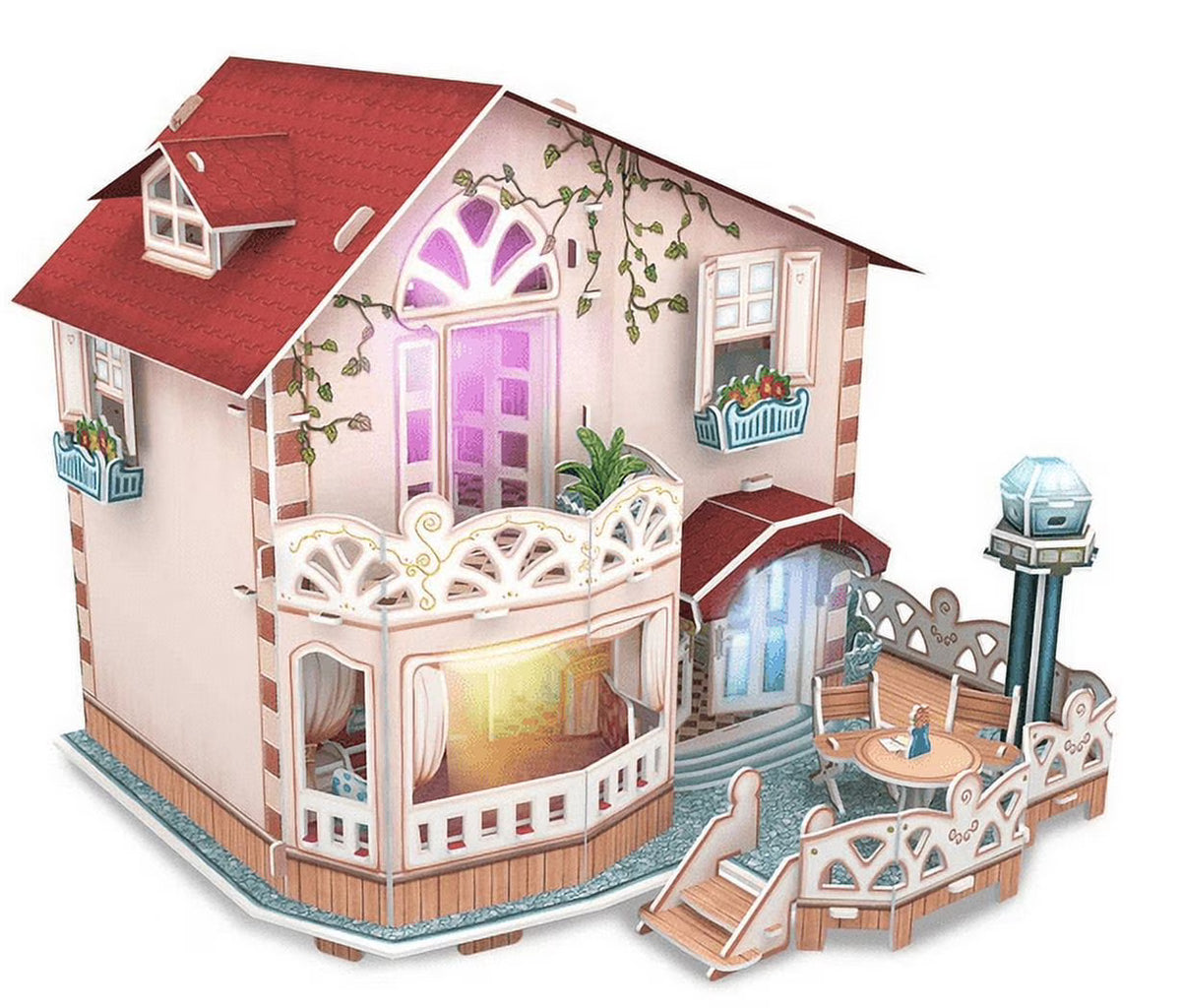 Dollhouse Bungalow with LED Light 11.4"x10"x10" L24337