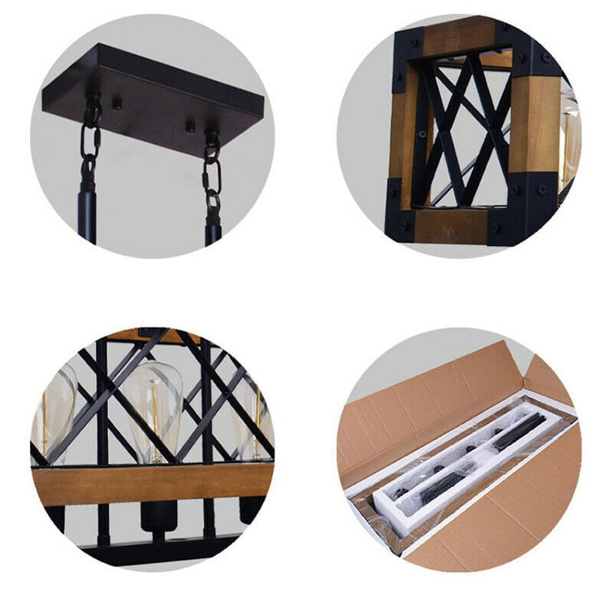 5-Lights Wooden Rectangle Pendant Light Fixture E62603