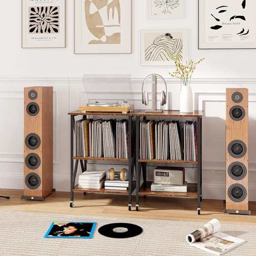 Rustic Brown Record Player Stand with Record Storage F921