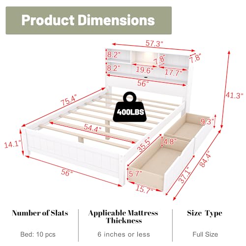 White Twin Size Platform Bed with Bookcase Headboard and 2 Storage Drawers M90206