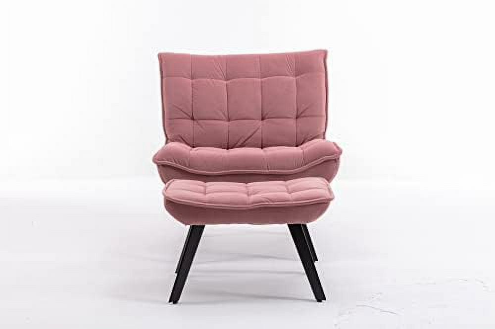 Pink Velvet Accent Chair with Ottoman C935