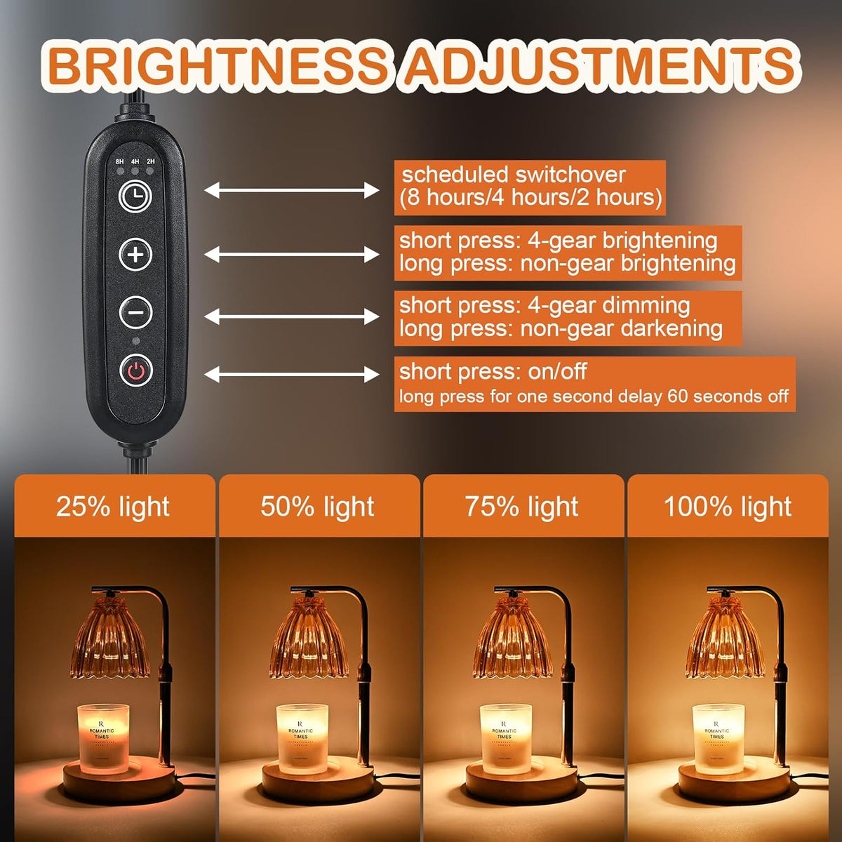 Electric Candle Warmer Lamp with Timer & Dimmer, Glass, Includes 2 Bulbs E2769