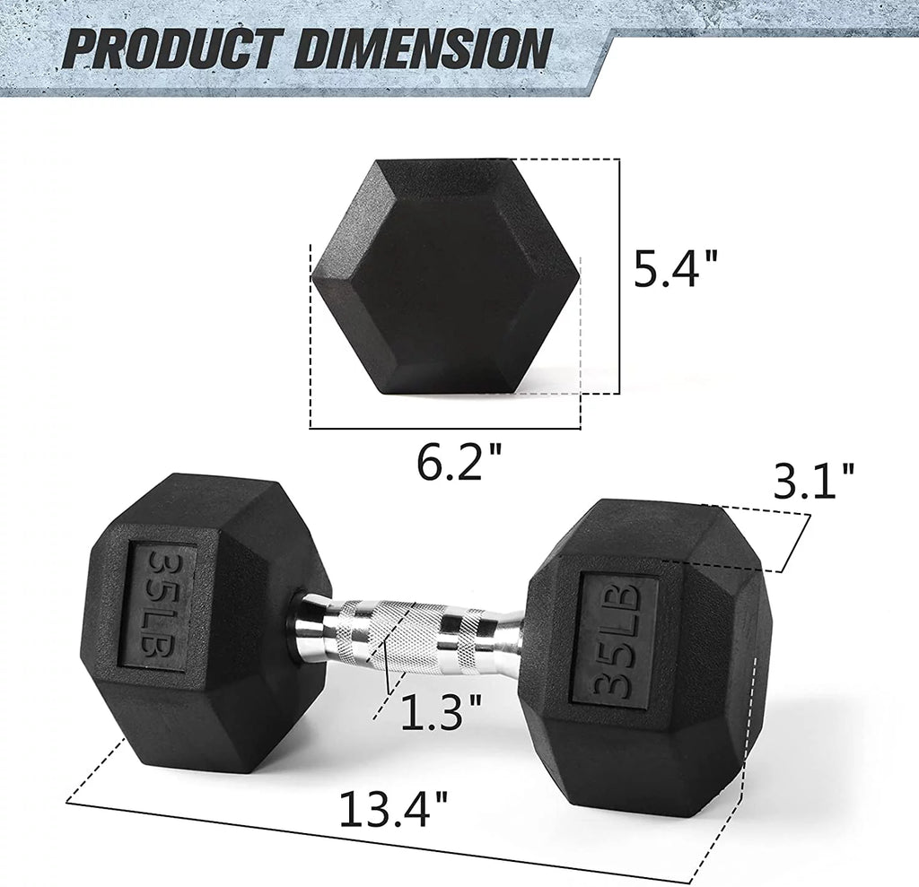 Rubber Hex Dumbbell 5-60 Lbs with Metal Handle Y834099