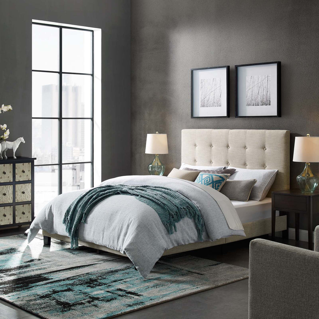 Beige Fabric Full Size Platform Bed Frame D17459