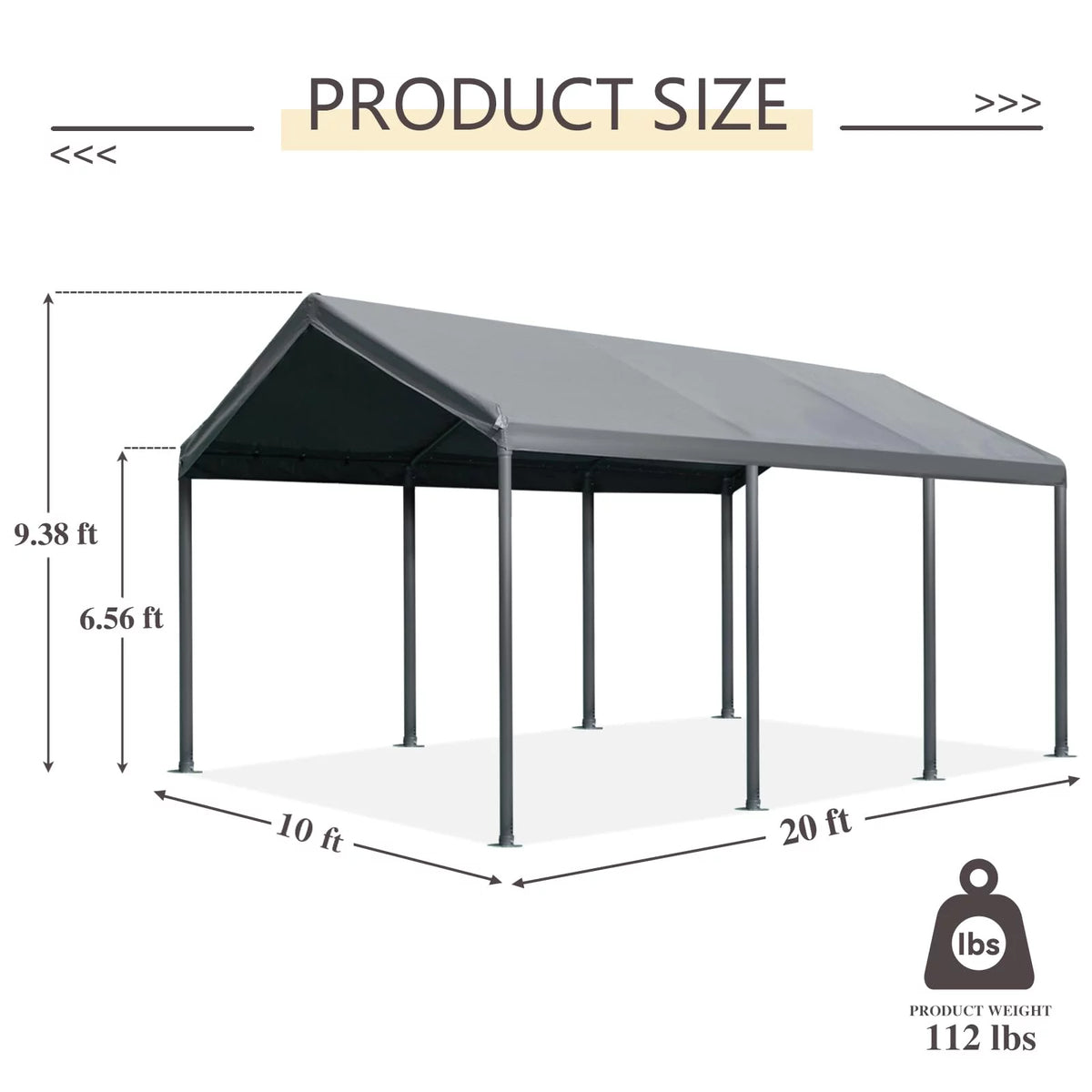 10' x 20' Heavy Duty Portable Carport Gray R5902