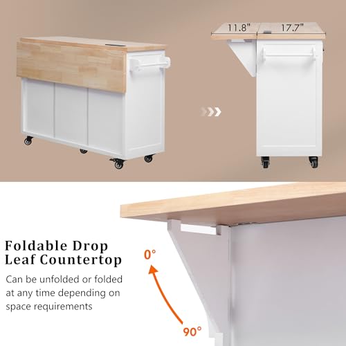 56.5" Rolling Kitchen Island with Drop Leaf, Power Outlet, 4 Doors, 5 Drawers, Black E357979