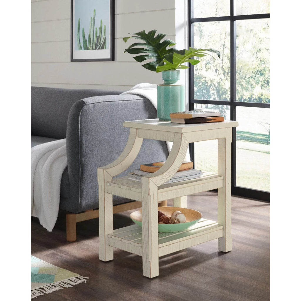 Antique White Solid Wood Chairside Table with Power Q154
