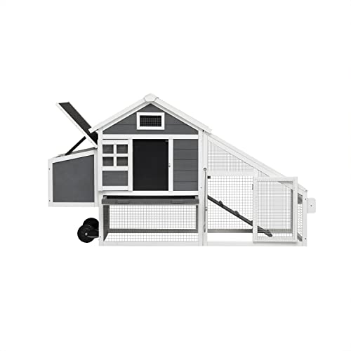 Chicken Coop with Run & Wheels, Two-Tier Large Chicken Duck House Rabbit Hutch Poultry Cage with Nesting Box and Side Door I78840