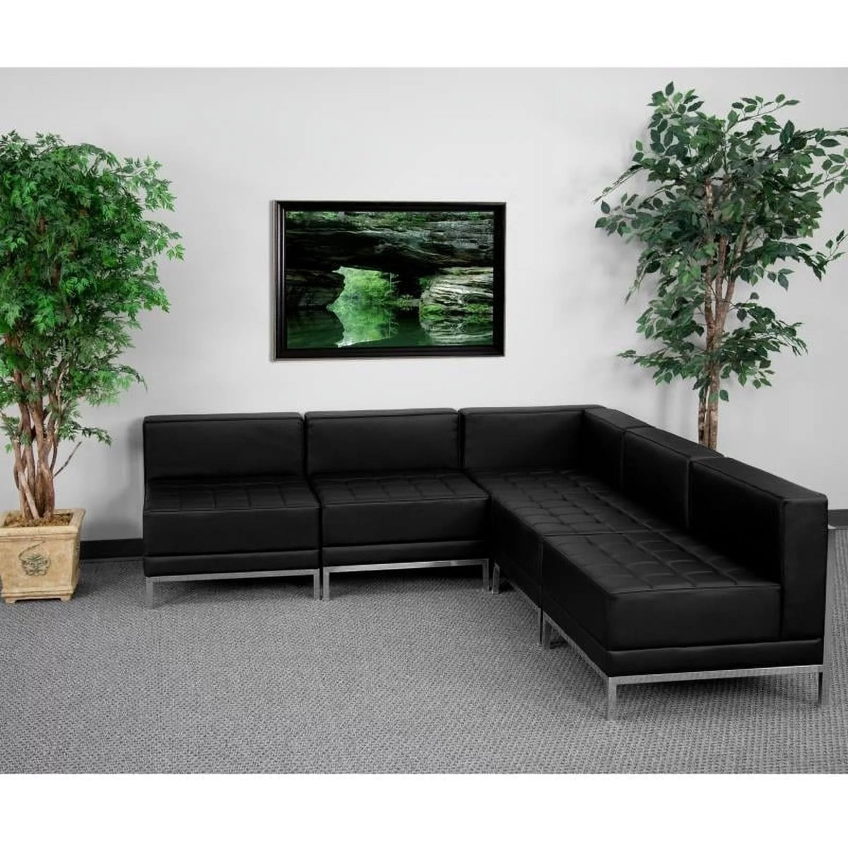 Black LeatherSoft 5 Pieces Sectional U158