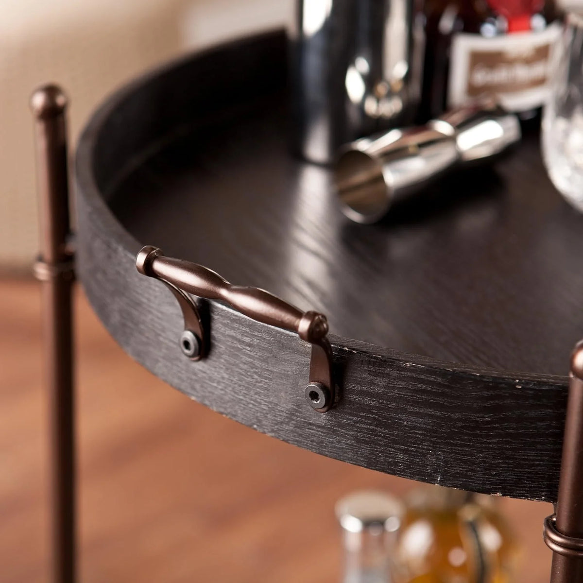 Black Two-Tier Round Butler Table H293