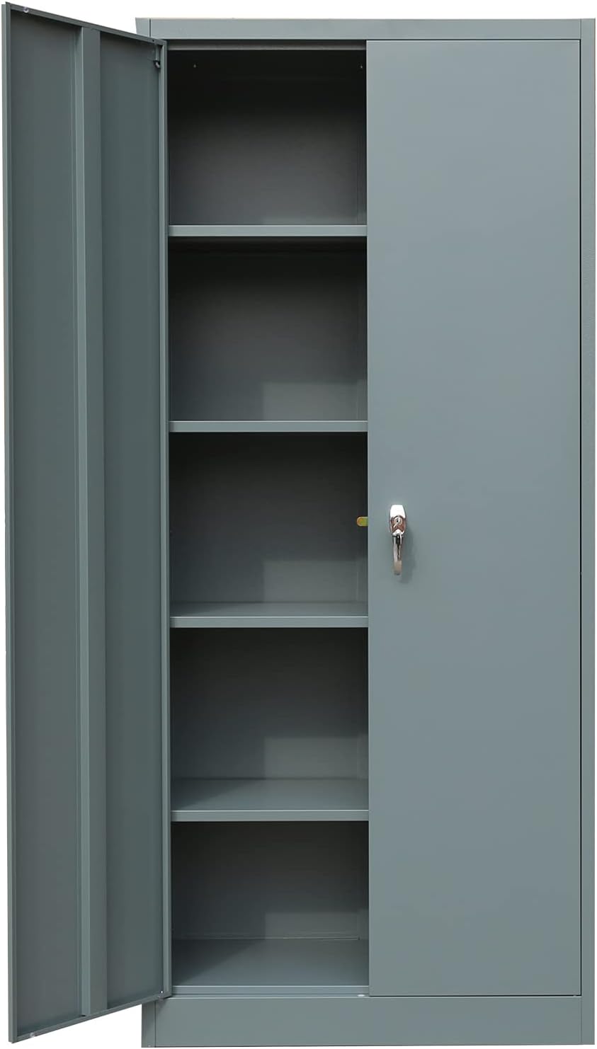 Metal Storage Cabinet with 2 Doors and 4 Shelves, Lockable Steel, 70.86 H x 31.5 W x 15.75 D, Black B522