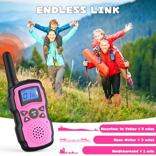 2 Pack Pink Purple Rechargeable Walkie Talkies with USB Charger 6000mAh Battery Flashlight Lanyard X327