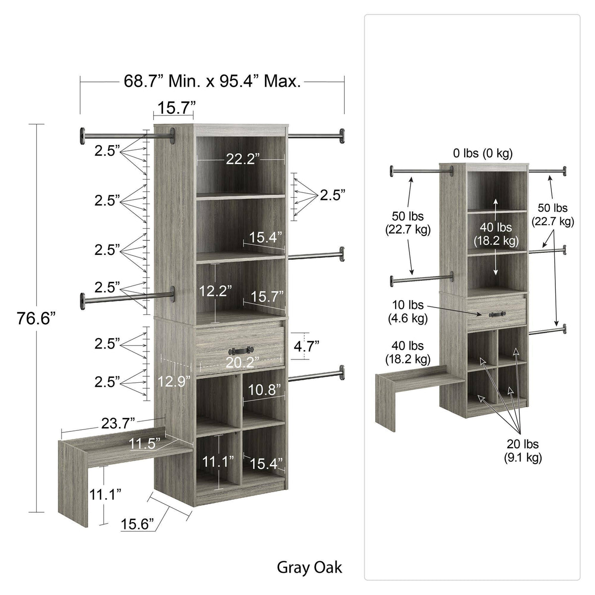 Grey Oak Kids Closet Organizer System Z730319