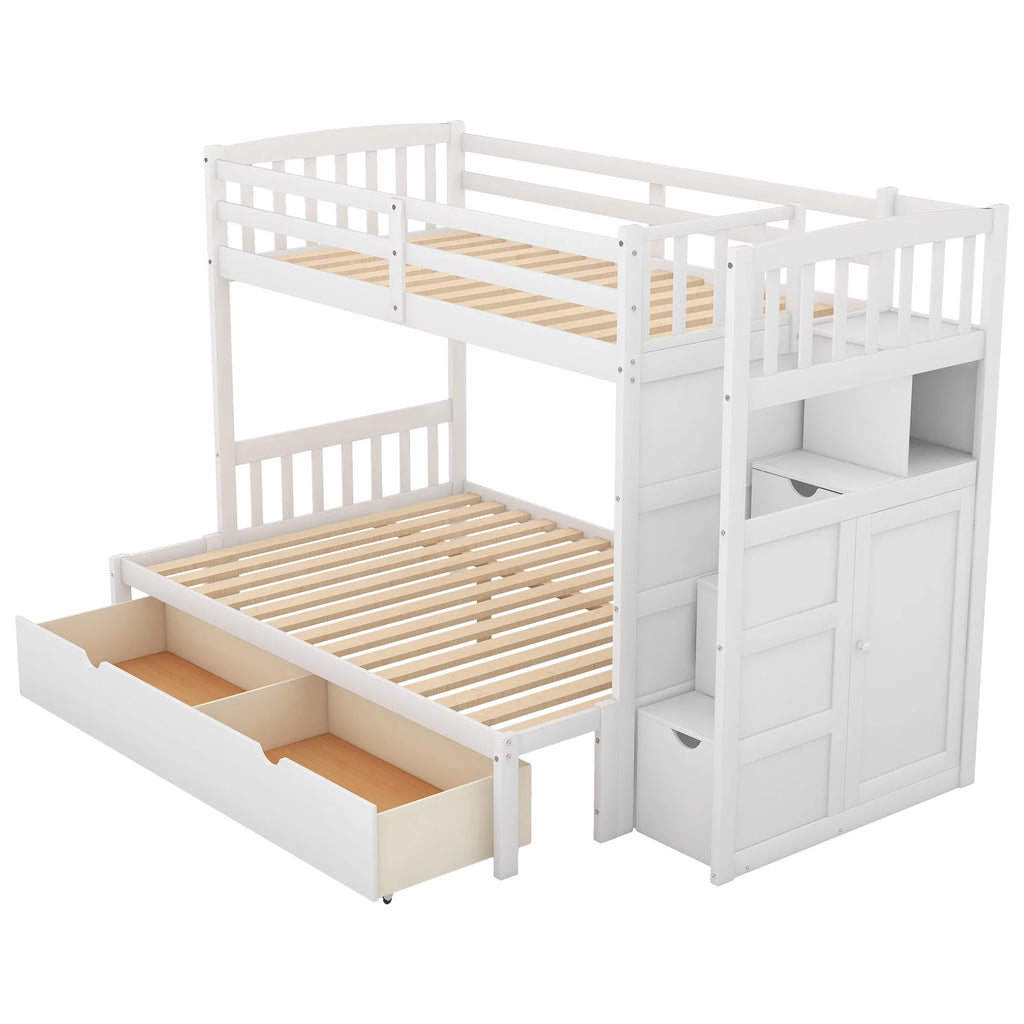 White Twin over Twin Bunk Bed with Drawer and Cabinet S698638