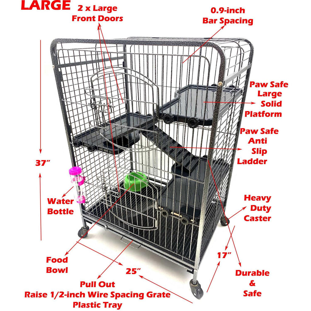 37 inch 4-Solid Tiers Metal Guinea Pig Cage with Solid Platforms and Ladders S688254
