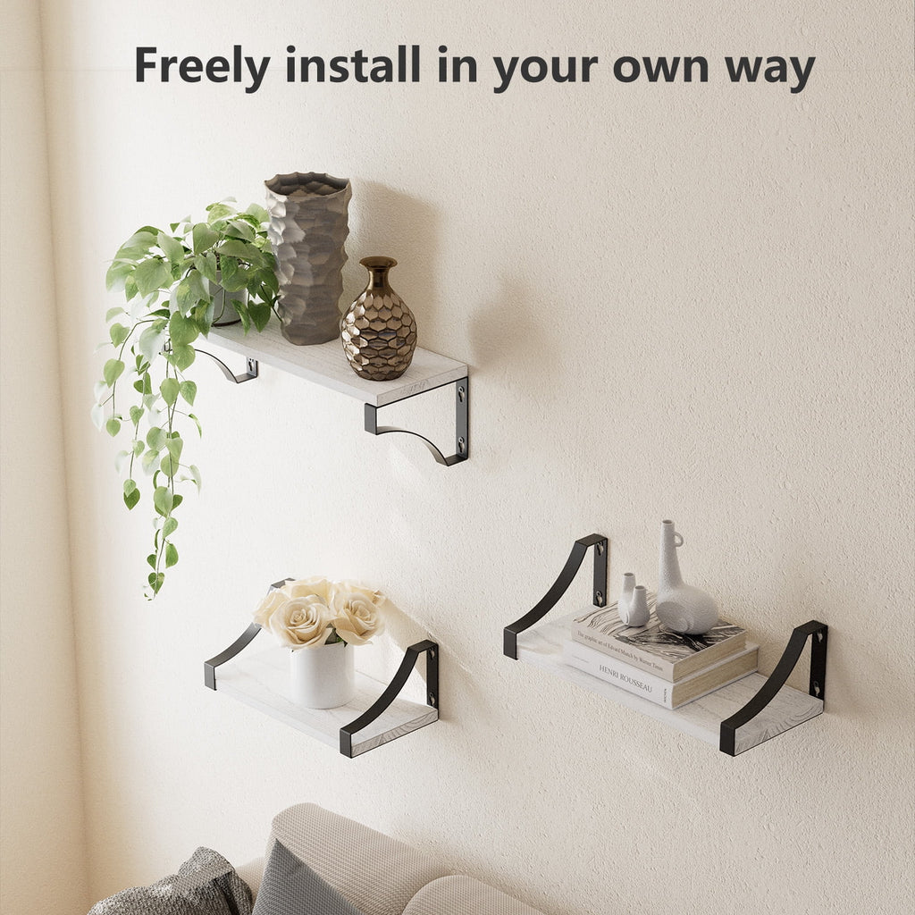 Set of 3 Wall Mounted Wood Rustic Floating Shelves Q164