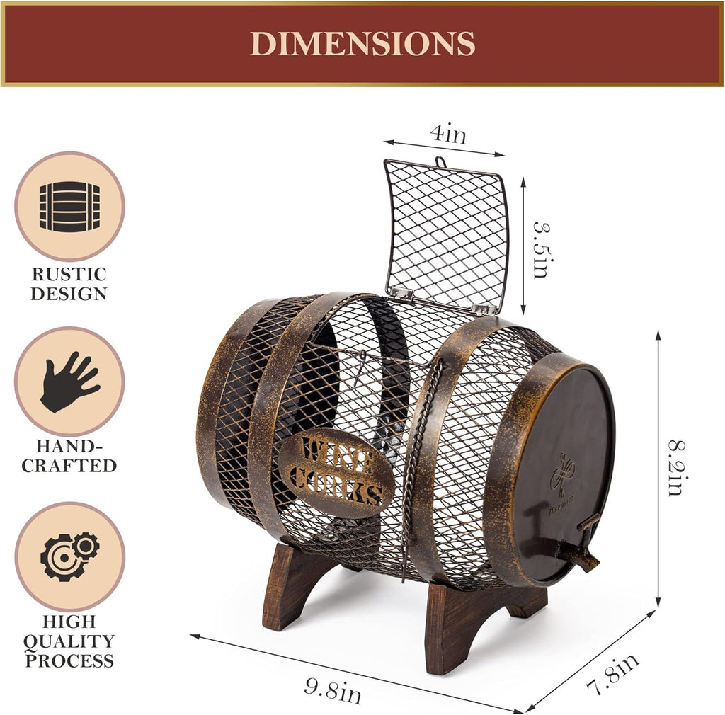 Rustic Metal Large Barrel Wine Cork Holder Display On Wooden Stand N36402