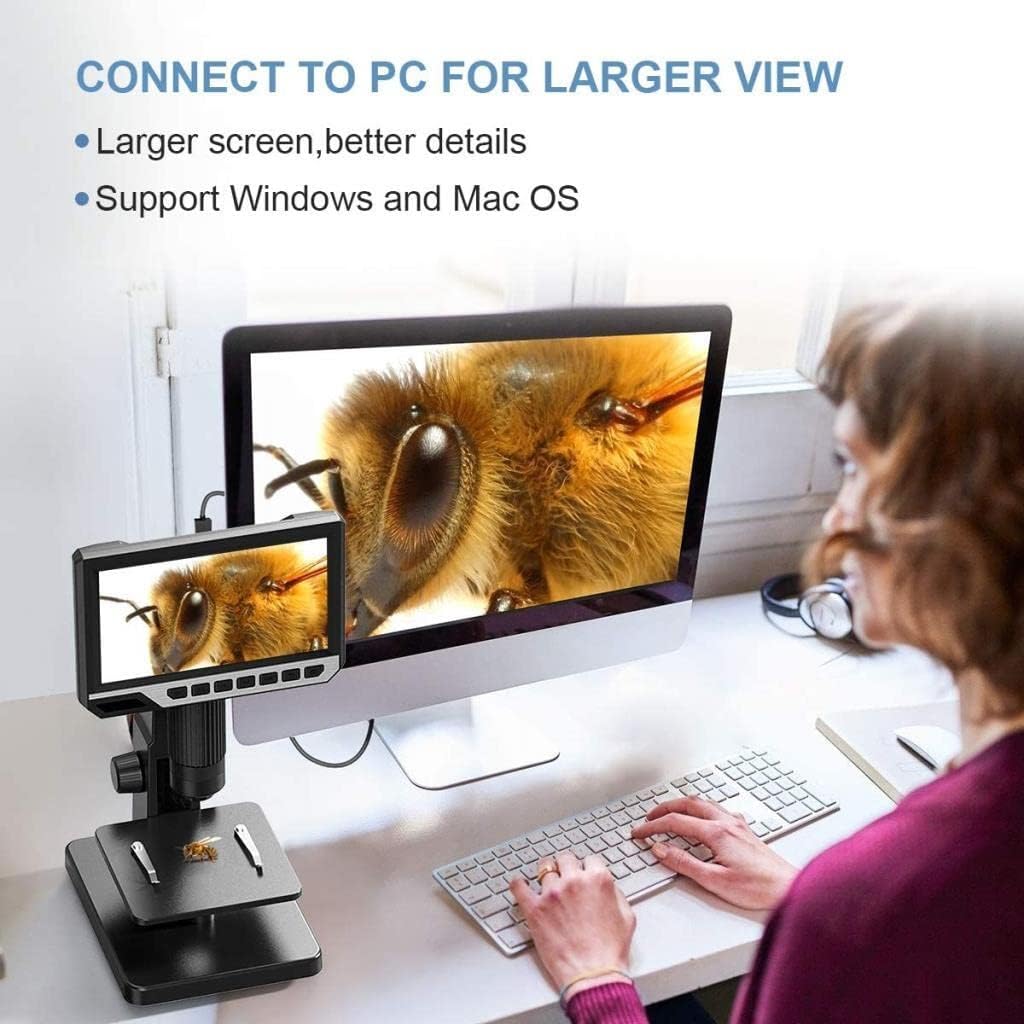 LCD Digital Microscope with 2000X Dual Lens, 7'' IPS Display, 12MP B215