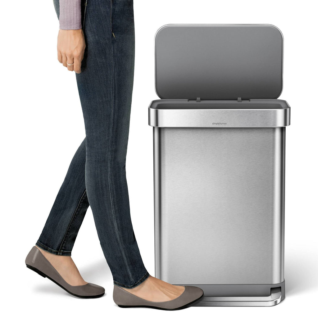 55L Rectangular Step Trash Can Brushed Silver A335