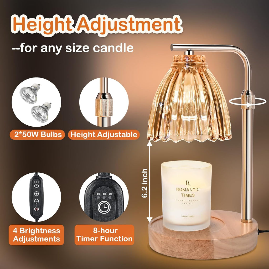 Electric Candle Warmer Lamp with Timer & Dimmer, Glass, Includes 2 Bulbs E2769