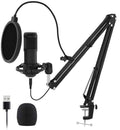 Professional 192KHZ/24Bit Studio Cardioid Condenser Microphone Kit with Sound Card Boom Arm Shock Mount Pop T502102