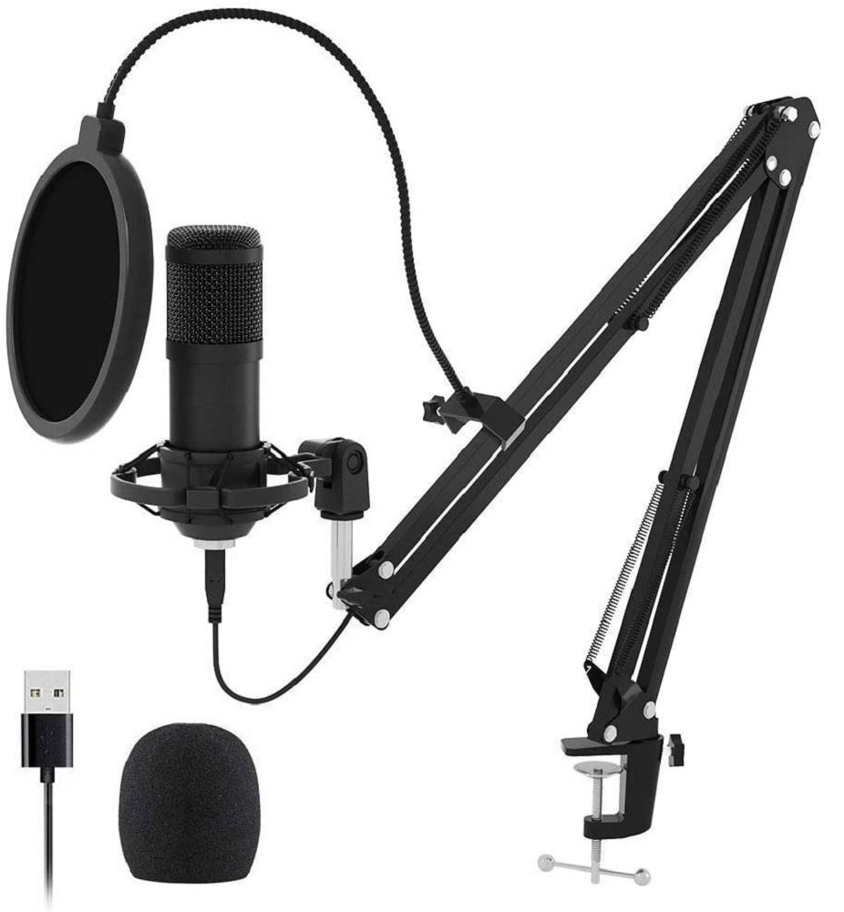 Professional 192KHZ/24Bit Studio Cardioid Condenser Microphone Kit with Sound Card Boom Arm Shock Mount Pop T502102
