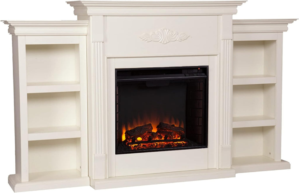 Ivory Electric Bookcase Fireplace U42581