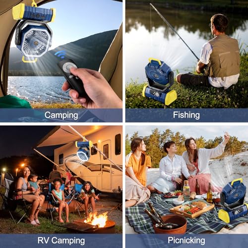 30000mAh Rechargeable Oscillating Camping Fan with LED Lantern A654475