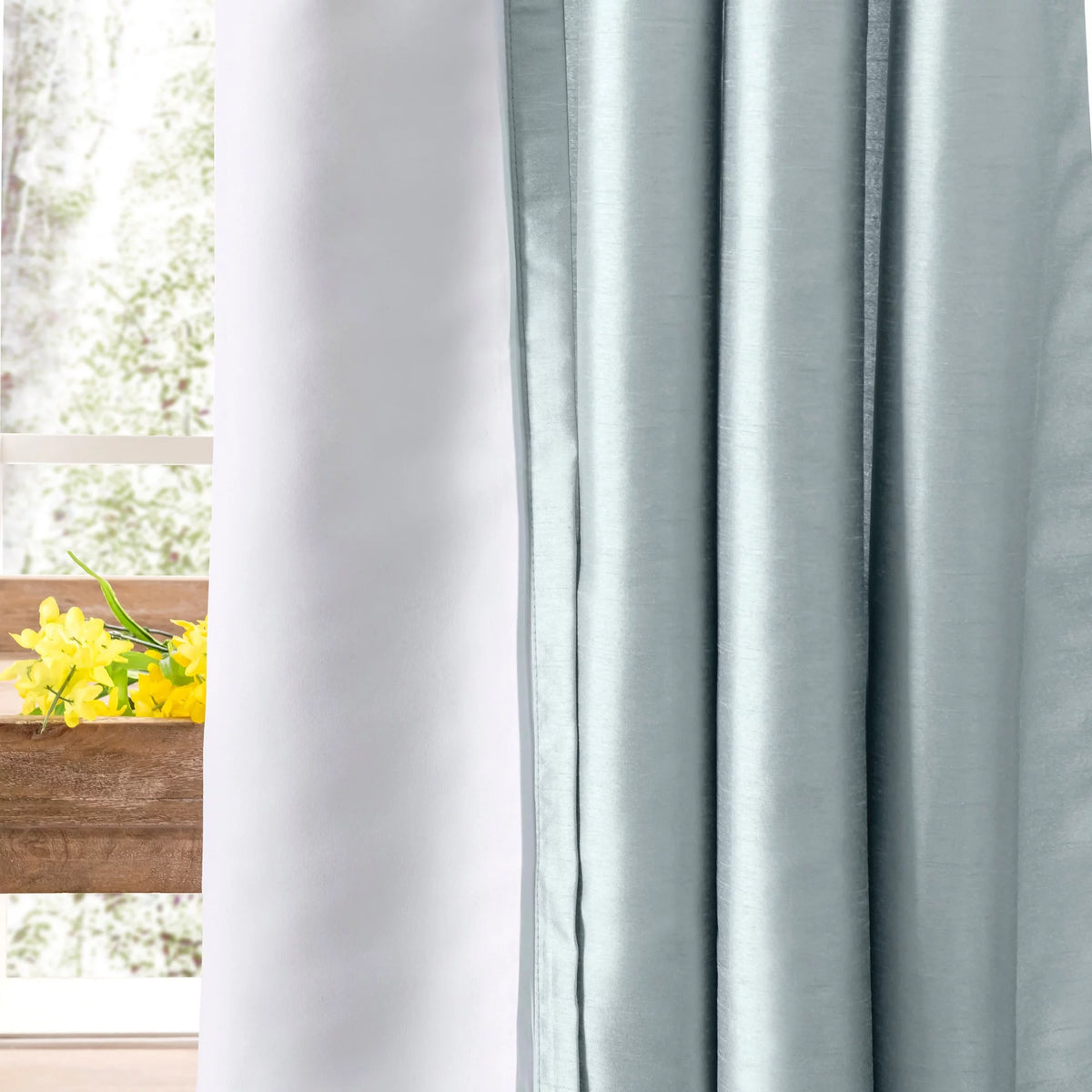 Blue 100x84" Faux-Silk Rod Pocket Curtain Pairs B2412