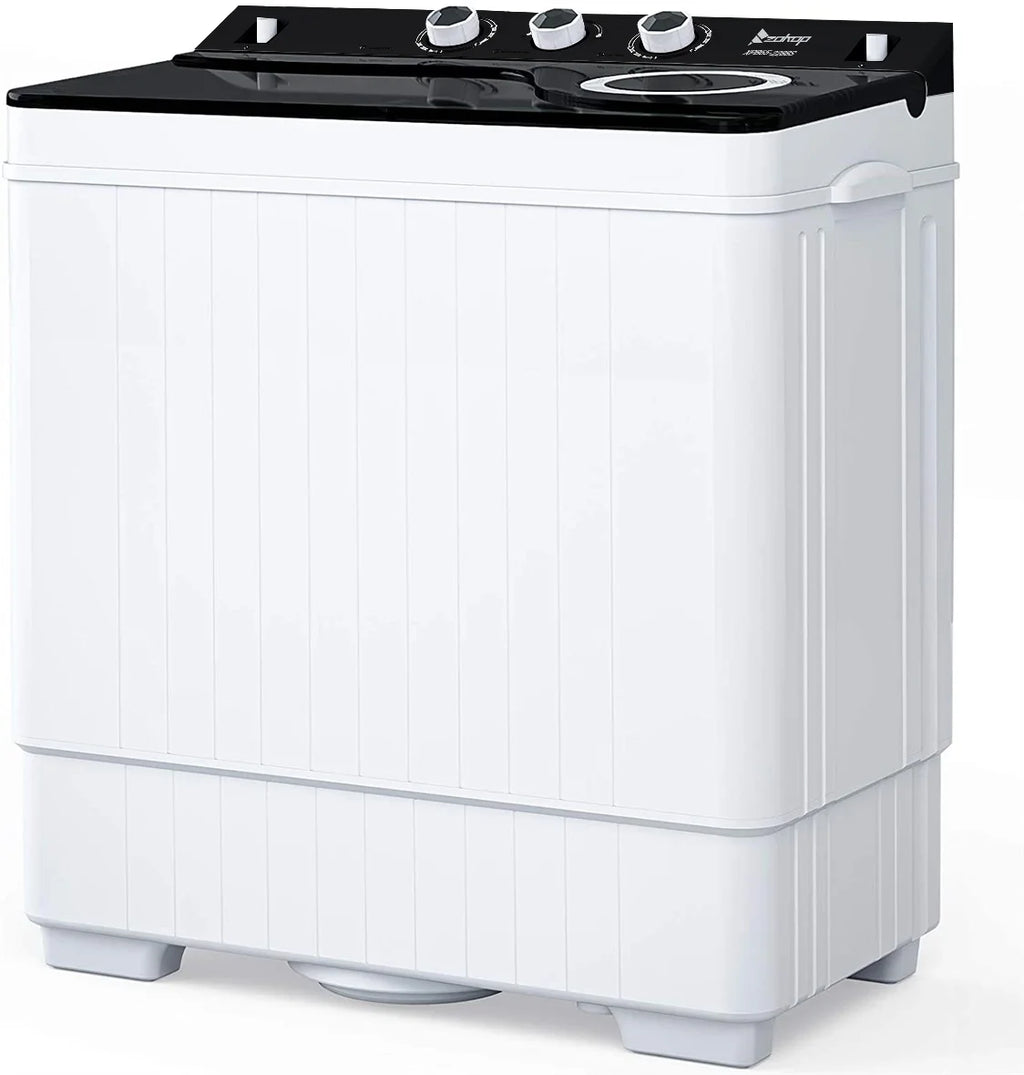 Semi-automatic Twin Tub Washing Machine with Built-in Drain Pump, 26Lbs, White&Black A860
