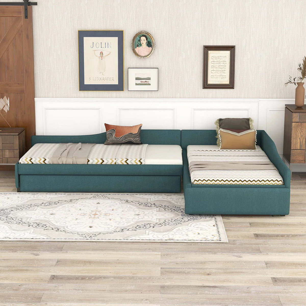 Green Upholstered Twin Size Daybed with Trundle and Drawer B5989