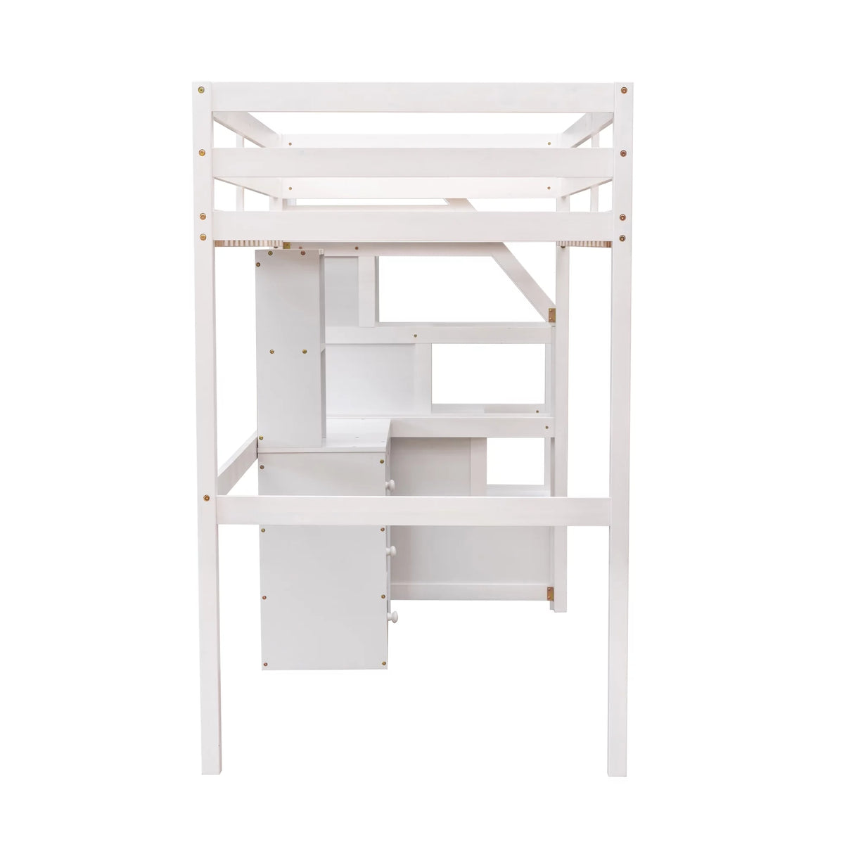 Wood Twin Bunk Loft Bed with Desk, Drawers and Shelf, White S86712