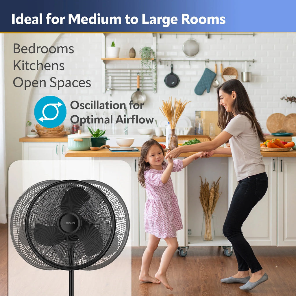 16 Oscillating Adjustable Pedestal Fan with 3-Speeds, Black R719436