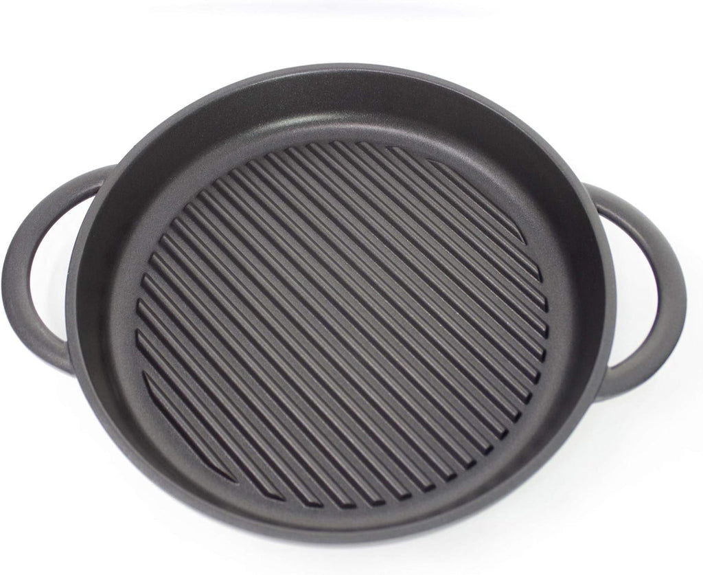 Cast Aluminium Griddle Pan with Glass Lid, 10.6 Diameter, Non-Stick V5271