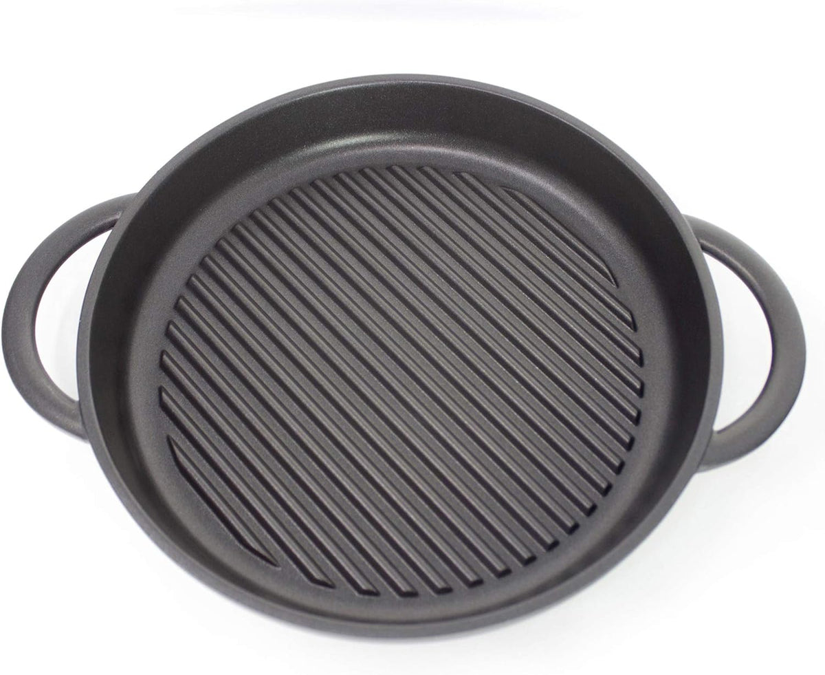 Cast Aluminium Griddle Pan with Glass Lid, 10.6 Diameter, Non-Stick V5271