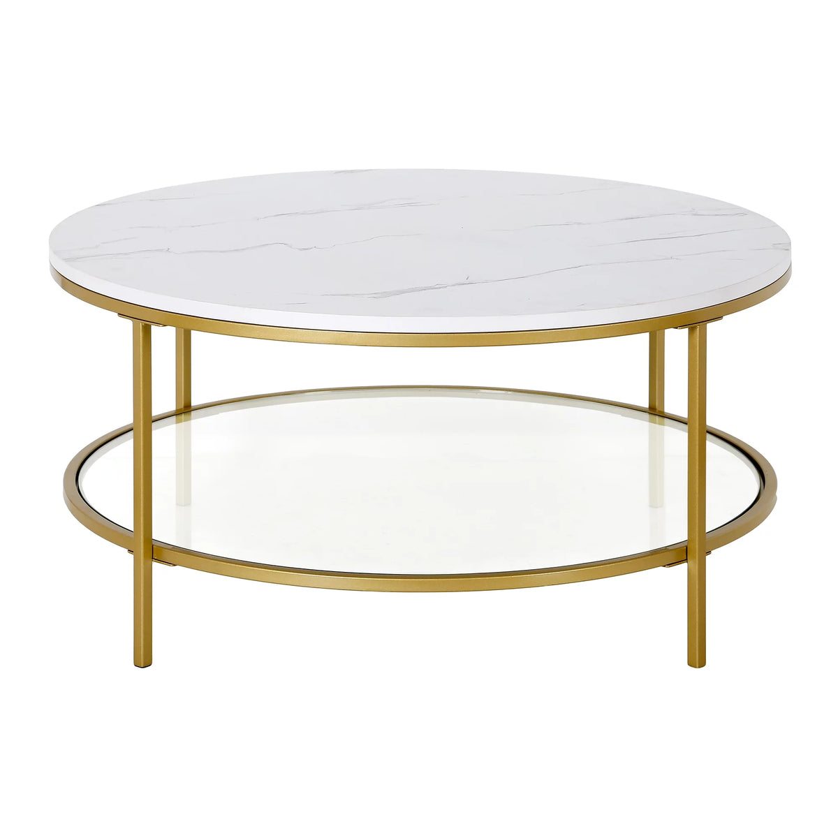36" Wide Round Coffee Table with Faux Marble Top I57036