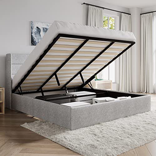 Queen Size White Velvet Upholstered Platform Bed with Storage J504447