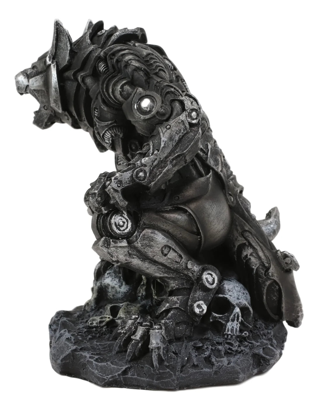 Steampunk Robotic Werewolf Crushing Skull Statue Figurine X948