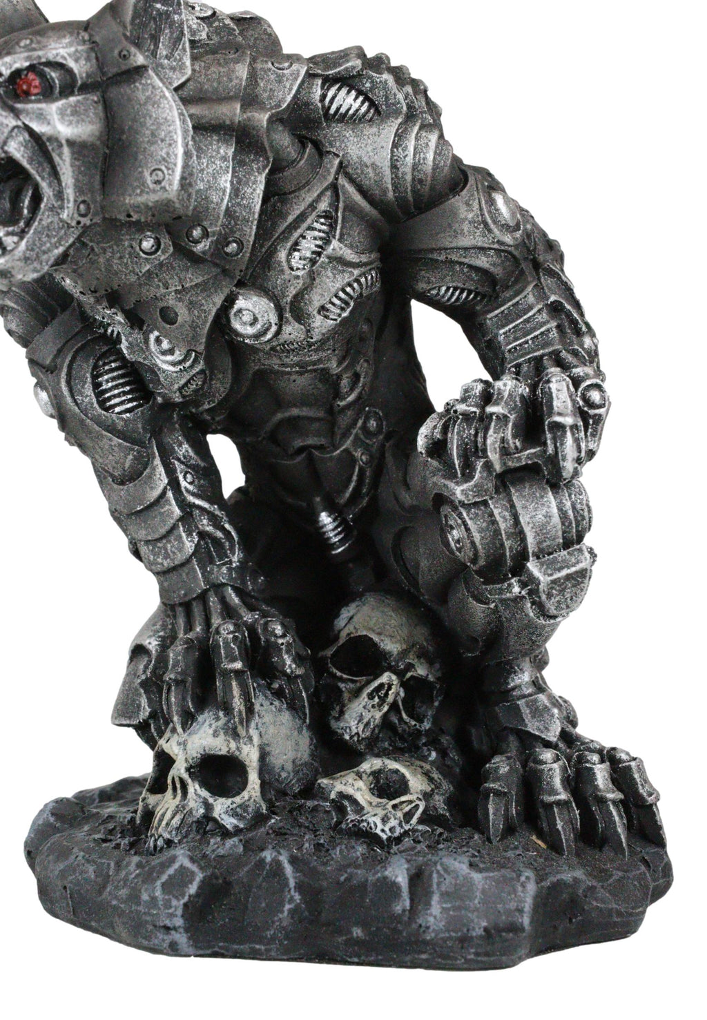 Steampunk Robotic Werewolf Crushing Skull Statue Figurine X948