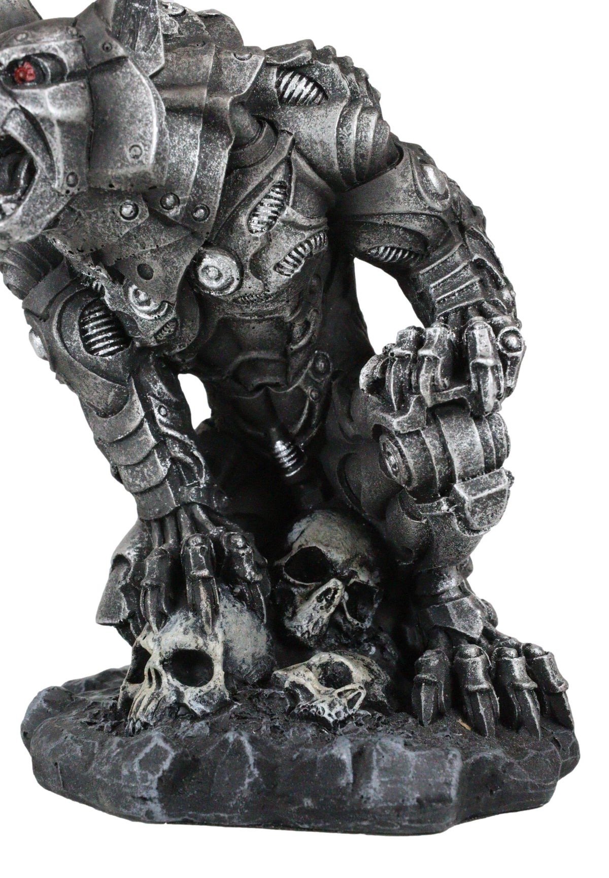 Steampunk Robotic Werewolf Crushing Skull Statue Figurine X948