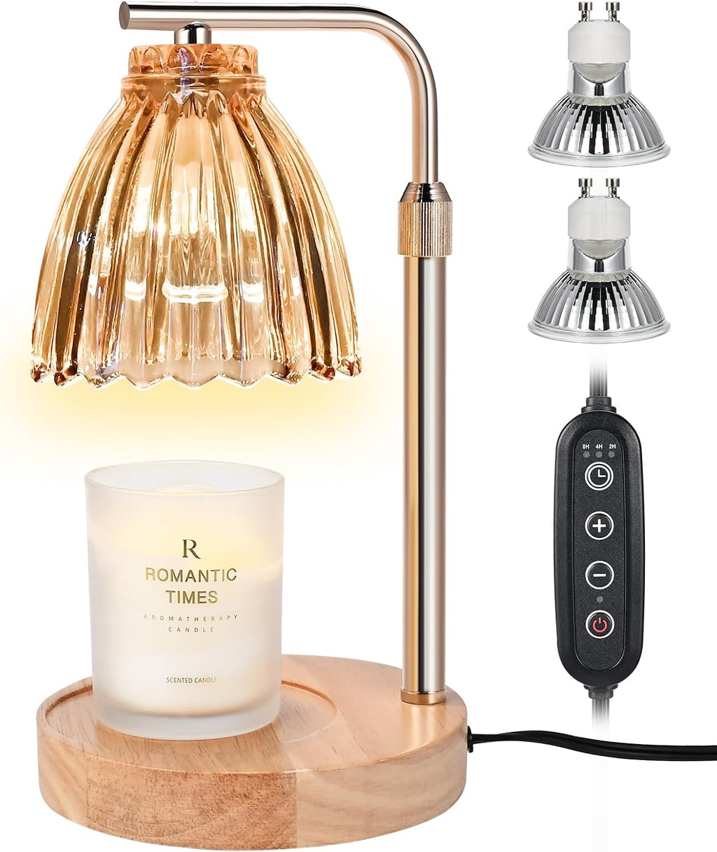 Electric Candle Warmer Lamp with Timer & Dimmer, Glass, Includes 2 Bulbs E2769