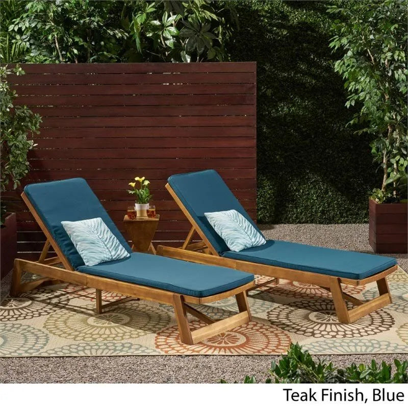 Teak and Blue Acacia Wood Chaise Lounge Set of 2 R607320