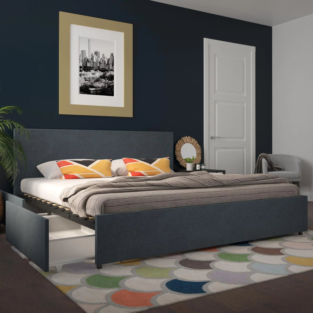 Dark Grey Linen Upholstered Storage Bed Frame B989046