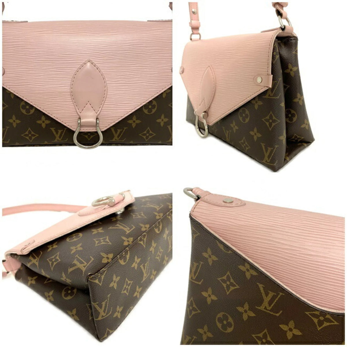Pink Brown Monogram Leather Handbag W2171