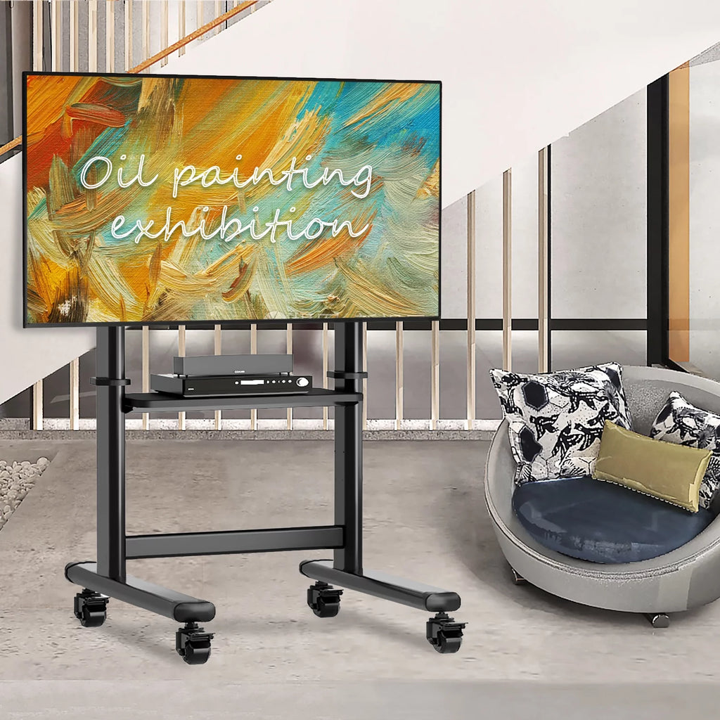 Black Rolling Mobile TV Stand for 55 to 90 inch Flat Screen TVs X6584